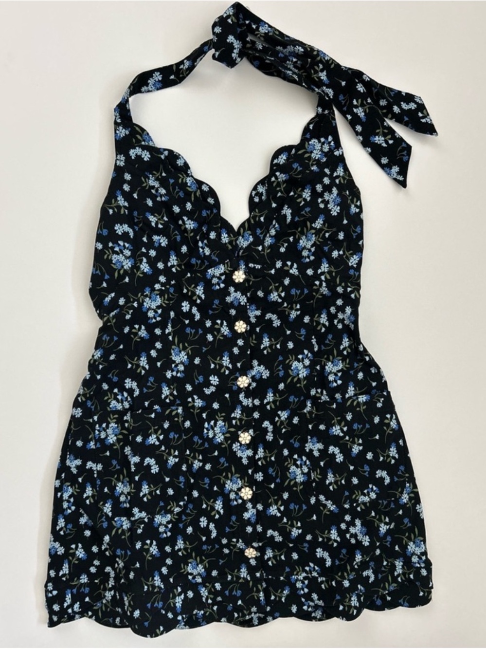 Free People Black Halter Floral Mini Dress with Blue Accents - Picture 4 of 6